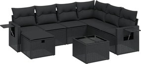 vidaXL 8 részes fekete polyrattan kerti ülőgarnitúra párnákkal