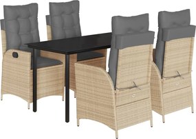vidaXL 5 részes bézs polyrattan kerti étkezőgarnitúra párnákkal
