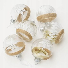 Átlátszó Gömbök Díszítve 6 Db Rusztikus Sekey Karácsonyfára 8 CM