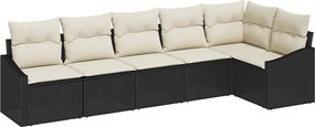 vidaXL Kanapé Szett párnával 6 pcs Fekete polirattan