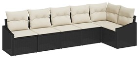 vidaXL Kanapé Szett párnával 6 pcs Fekete polirattan