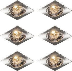 6 darabos dönthető, süllyesztett spotlámpa készlet, acél, szögletes - Edu