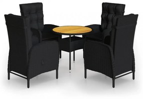 vidaXL 5 részes fekete polyrattan kerti bisztrószett