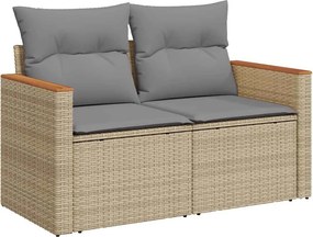 vidaXL 2 személyes bézs polyrattan kerti kanapé párnával