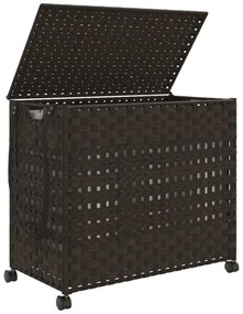 sötétbarna rattan szennyeskosár kerekekkel 66x35x60 cm