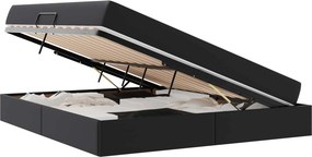 vidaXL Ágy tárolóval és matraccal matracmal tárolóval 2 pcs Fekete Bőr