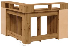 kézműves tölgy színű szerelt fa LED-es íróasztal 130x130x91 cm