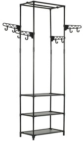 fekete acél/nemszőtt textília ruhaállvány 55 x 28,5 x 175 cm