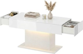 HOMCOM Dohányzóasztal tárolóval, LED magasfényű, modern, 2 fiókkal és távirányítóval, fehér