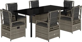 vidaXL 7 részes szürke polyrattan kerti étkezőgarnitúra párnával