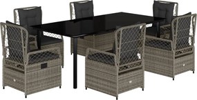 vidaXL 7 részes szürke polyrattan kerti étkezőgarnitúra párnával