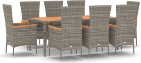 vidaXL 9 részes szürke polyrattan kerti étkezőgarnitúra párnával