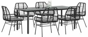 vidaXL 7 részes fekete polyrattan üveg kerti étkezőgarnitúra párnákkal