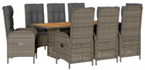 9 részes szürke polyrattan kerti étkezőgarnitúra párnával