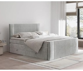 Világosszürke ágyneműtartós boxspring ágy 140x200 cm Bergamo – Maison de Rêve