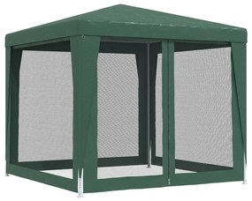 zöld HDPE rendezvénysátor 4 hálós oldalfallal 2,5x2,5 m