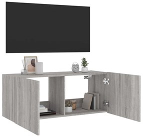 szürke sonoma színű fali TV-szekrény LED-ekkel 100 x 35 x 41 cm
