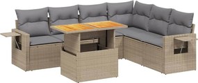 vidaXL 7 részes bézs polyrattan kerti ülőgarnitúra párnákkal