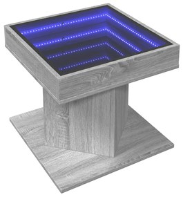 szürke sonoma szerelt fa dohányzóasztal LED-del 50 x 50 x 45 cm