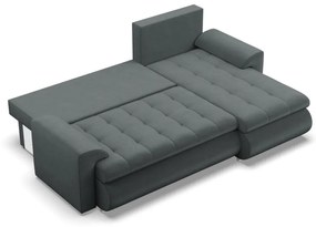 Tokio sarokkanapé, 2 ágyneműtartóval, bársony, jobboldali, szürke