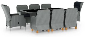 vidaXL 9 részes világosszürke polyrattan kültéri étkezőszett párnákkal