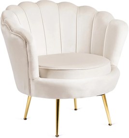 Elegáns Fotel Krém Bársony Kárpittal, Aranyszínű Lábakkal. ANGEL