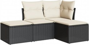 vidaXL 4 részes fekete polyrattan kerti ülőgarnitúra párnákkal