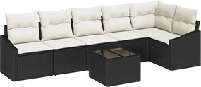 vidaXL Kanapé Szett párnával 7 pcs Fekete polirattan