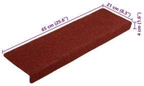 10 db öntapadós lépcsőszőnyeg 65 x 21 x 4 cm bordói téglalap alakú széllel