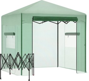Outsunny Üvegház Zöldség Üvegház Paradicsom Üvegház Rolós Ajtóval és Ablakkal PE Acél Sötét Zöld 238 x 178 x 240 cm | Aosom