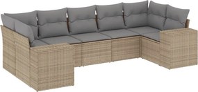 vidaXL 7 részes bézs polyrattan kerti ülőgarnitúra párnákkal