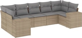 vidaXL 7 részes bézs polyrattan kerti ülőgarnitúra párnákkal