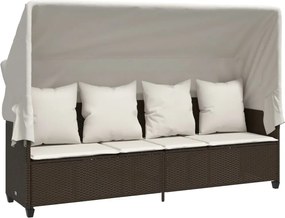 vidaXL barna polyrattan napozóágy tetővel és párnával