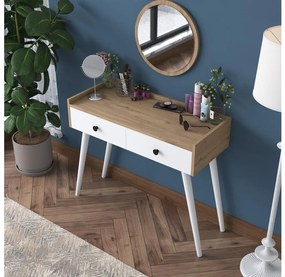 Asir Öltözködő asztal RANI 98,6x83,8 cm + fali tükör átm. 40 cm barna/fehér AS1750