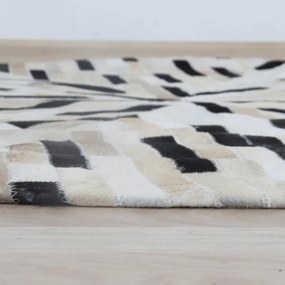 Luxus bőrszőnyeg, fekete/bézs/fehér, patchwork, 200x200, KOŽA TYP 8