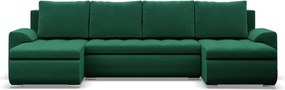 Tokio U alakú sarokkanapé, 3 ágyneműtartóval, bársony, univerzális oldal, zöld