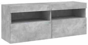 betonszürke falra szerelhető TV-szekrény LED-del 100x30x40 cm