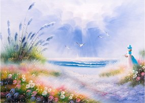 Kép - romantikus tengerpart, olajfestmény (70x50 cm)