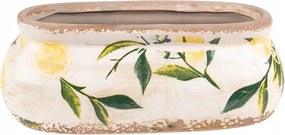 Bézs kerámia ovális virágcserép citrommal Lemonio S 18x7x7 cm