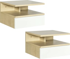 HOMCOM 2 db Falra Szerelhető Éjjeliszekrény 1 Fiókkal és Nyitott Polccal 35x32x22.5 cm Tölgy és Fehér | Aosom