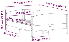 viaszbarna tömör fenyőfa ágy matrac nélkül 150 x 200 cm