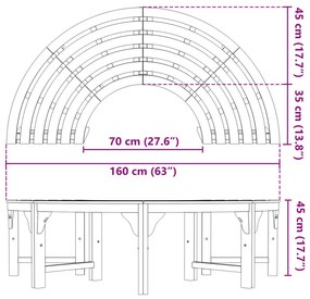 Kültéri Fa Pad Félkör 160 cm Tömör Eukaliptusz