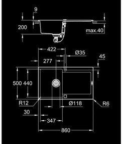 GROHE 31644AP0 - K500 konyhai mosogató 860 × 500 mm gránit/fekete