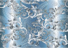 Fotótapéta Elegancia Kék Paisley virágok és Ezüst Örvények 250x175 +ragasztó