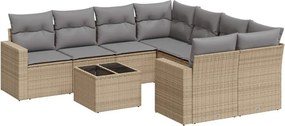 vidaXL 9 részes bézs polyrattan kerti ülőgarnitúra párnákkal