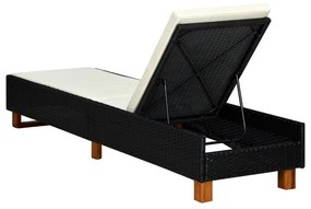 Fekete polyrattan napozóágy párnával