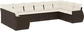 vidaXL 10 részes barna polyrattan kerti ülőgarnitúra párnákkal