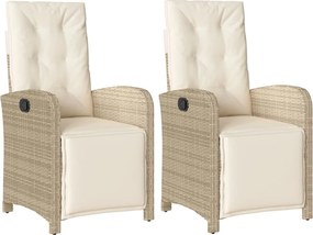 vidaXL 2 db bézs polyrattan dönthető kerti szék lábtartóval