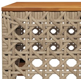 bézs polyrattan és akácfa kerti asztal 55 x 55 x 36 cm