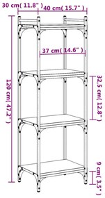 4 szintes fekete szerelt fa könyvespolc 40 x 30 x 120 cm